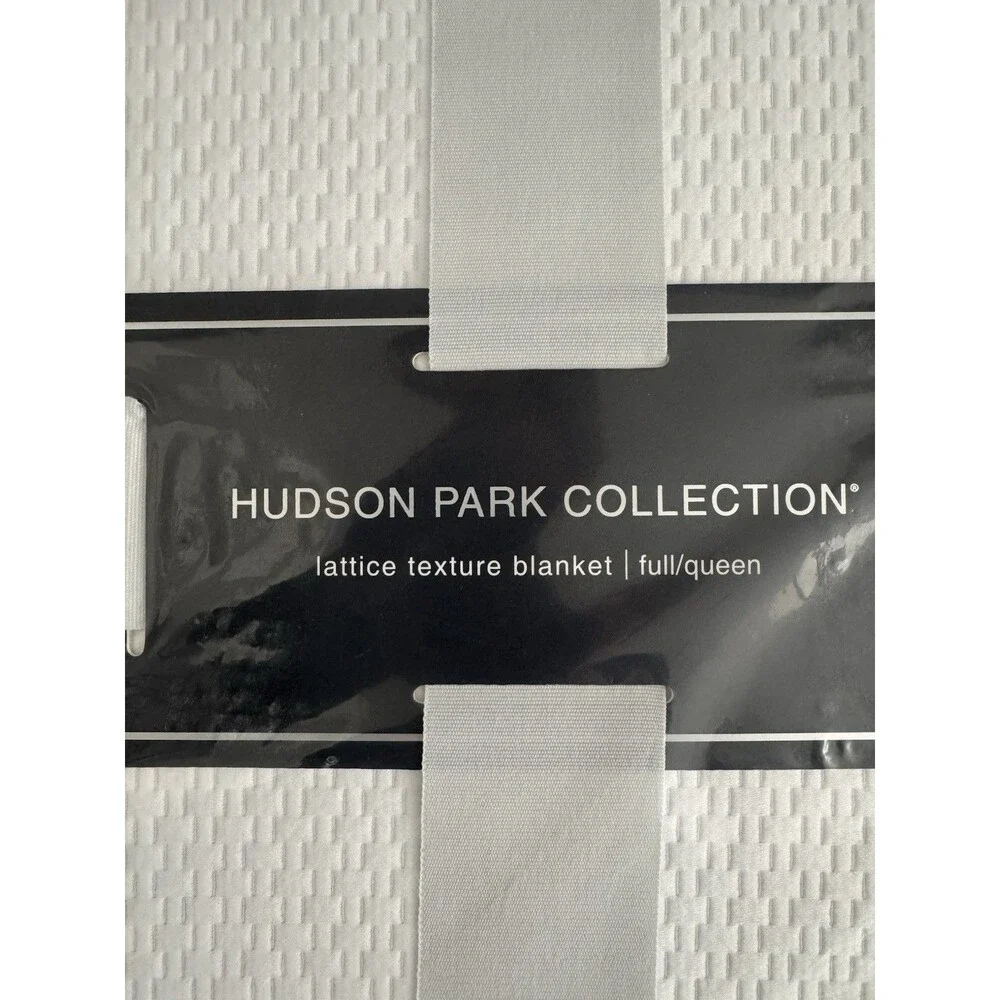 Hudson Park Collection Lattice Texture Blanket FULL/QUEEN White 100% COTTON cozy